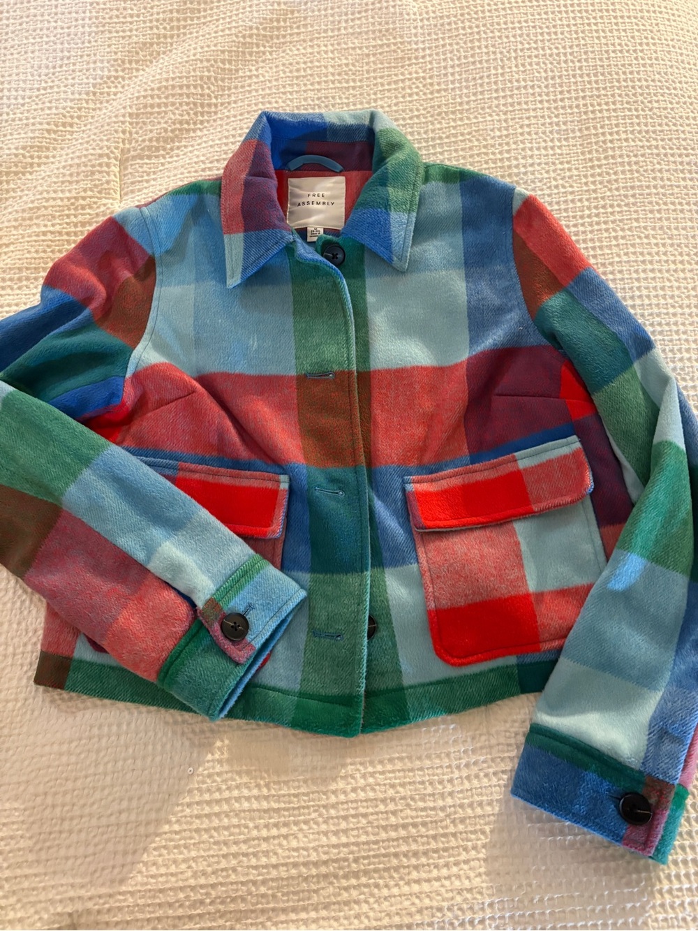 Colorblock Plaid Jacket in Blue, Green & Red